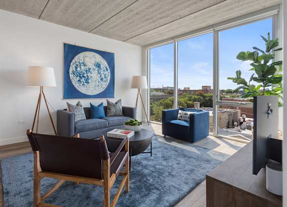 Modern Living Room at Viridian on Sheridan, Chicago, Illinois