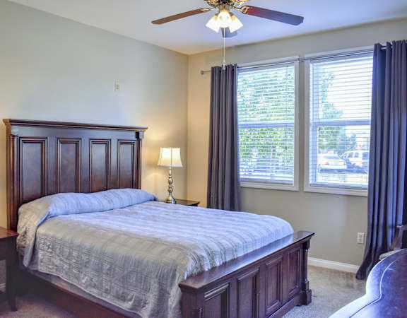 View of bedroom looking out window