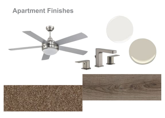a room with a ceiling fan and a wood floor
