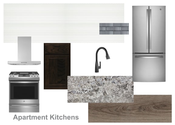 a rendering of a kitchen with a sink and a refrigerator