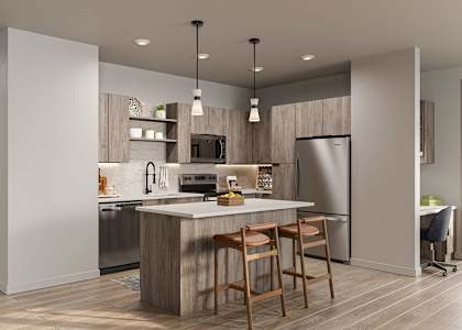 Modern kitchen at The Penstone Apartments and Townhomes in South Walpole MA