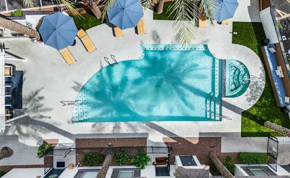 a view of the pool from above at the ace hotel anaheim resort