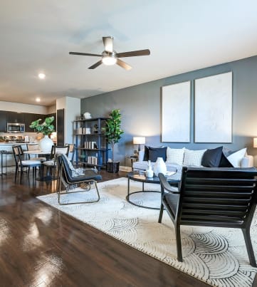 Living Room With Kitchen Area at AVE Las Colinas, Irving, TX, 75038
