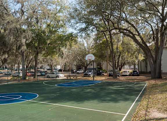 a basketball court in a park with trees at Tivoli Apartments, Gainesville, Florida