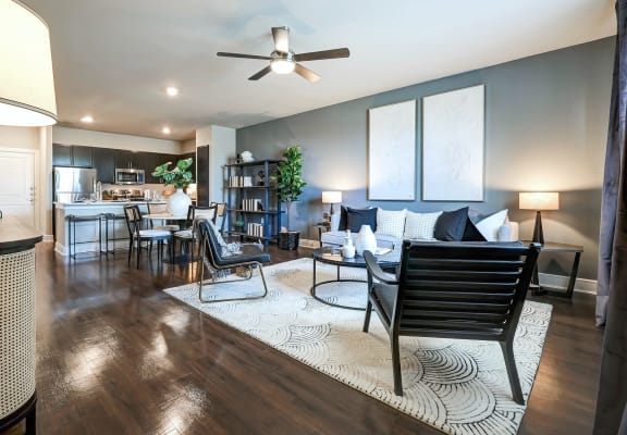 Living Room With Kitchen Area at AVE Las Colinas, Irving, TX, 75038