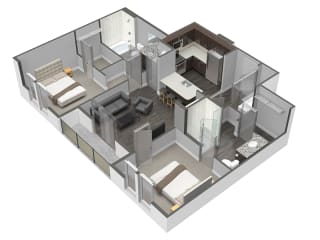 B2 2 Bedroom 2 Bathroom, 1,039 Sq.Ft. Floor Plan at Spoke Apartments, Atlanta, GA