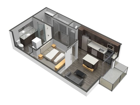 A2 1 Bed 1 Bath, 90 Sq.Ft. Floor Plan at Spoke Apartments, Atlanta, 30307