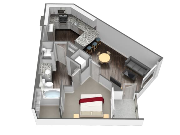 A3 1 Bedroom 1 Bathroom, 743 Sq.Ft. Floor Plan at Spoke Apartments, Atlanta, Georgia