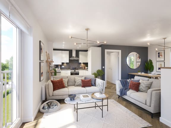 a living room with two couches and a coffee table