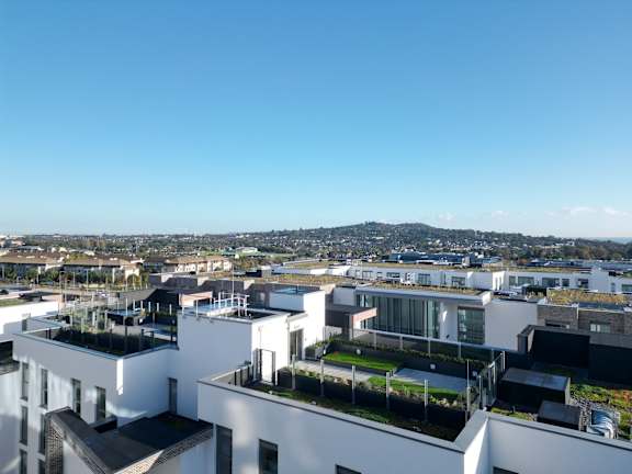 A view of a city from a high vantage point.
