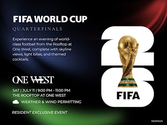A promotional image for a FIFA World Cup Quarterfinals event at One West.