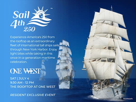 A sailing ship is sailing in the ocean with the text "Sail 4th 250" on the image.