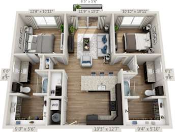 2 Bedroom Floor Plan at West Line Flats, Lakewood, 80214
