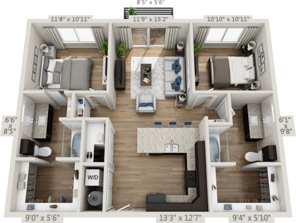 2 Bedroom Floor Plan at West Line Flats, Lakewood, 80214