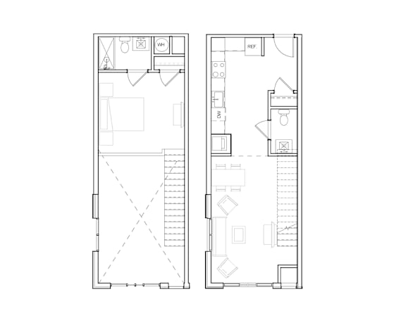 A floor plan of a two-story building with labeled rooms.