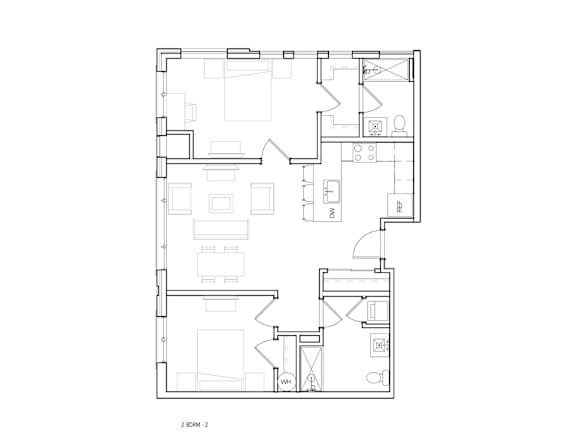 A floor plan of a two bedroom apartment.