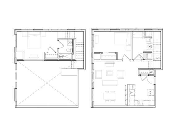 Two floor plans of a house with labeled rooms.