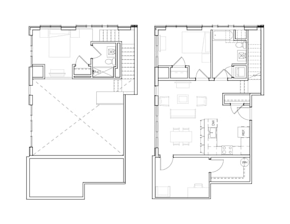 Two floor plans of a house with labeled rooms.