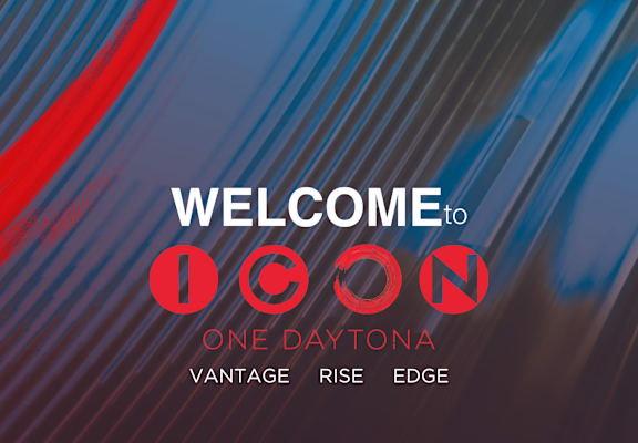 a graphic that says welcome to omega one daytona with red and blue lines