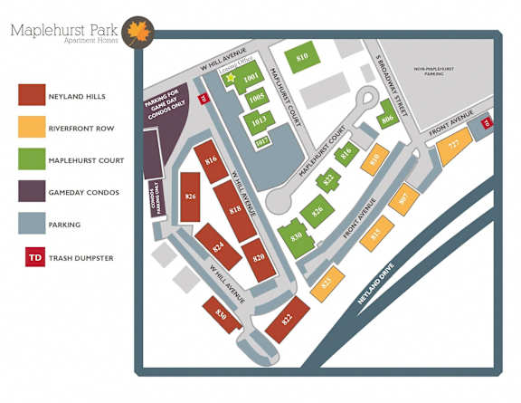 Map of Maplehurst Park Apartment Homes with a legend on the left side.