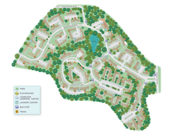 a site plan of a subdivision with a road and trees at Georgetowne Homes Apartments, Hyde Park, 02136