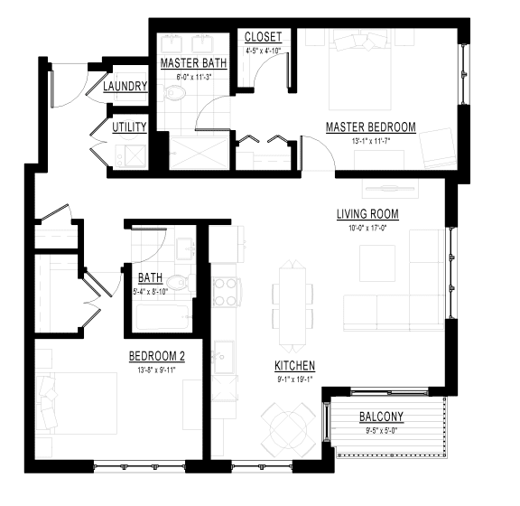 2 Bed 2 Bath Q Floor Plan 2 Bed 2 Bath Q Floor Plan at Courthouse Square Apartments, Wheaton, IL