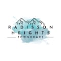 A logo for Radisson Heights Townhomes with a watercolor background.