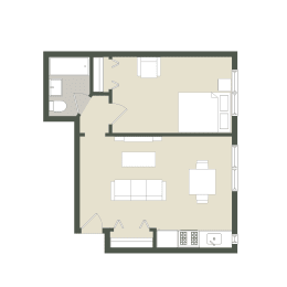  Floor Plan 1 Bedroom - 1 Bathroom