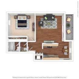 1 Bedroom Floor Plan - Chardonnay  at Pleasanton Glen Apartments, Pleasanton