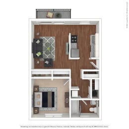 One Bedroom Floor Plan - Riesling  at Pleasanton Glen Apartments, California, 94566