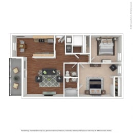 Two Bedroom Floor Plan - Zinfandel  at Pleasanton Glen Apartments, Pleasanton, CA, 94566