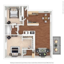 Two Bedroom Floor Plan - Merlot  at Pleasanton Glen Apartments, Pleasanton, California