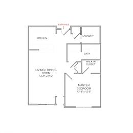 Floor Plan  1 Bedroom/1 Bath/2nd Floor
