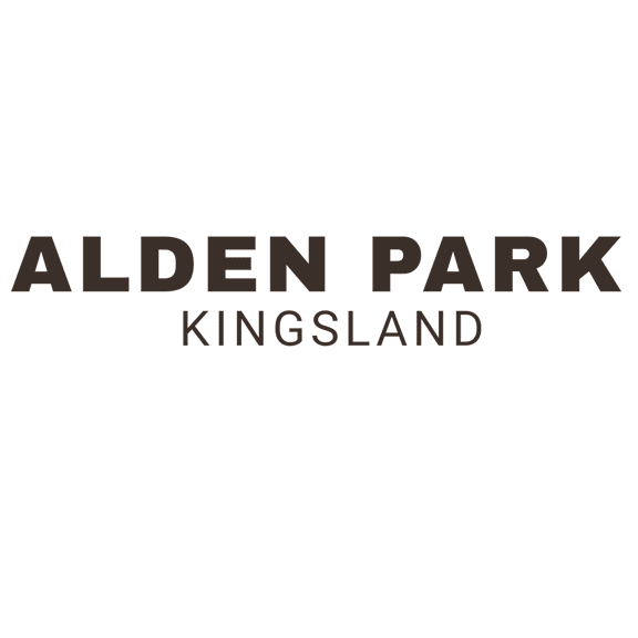 A logo with the words Alden Park Kingsland on a black background.
