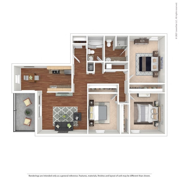 Two Bedroom Floor Plan - Bordeaux  at Pleasanton Glen Apartments, Pleasanton, 94566