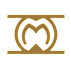 A golden logo with a black background.