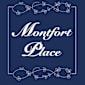 The image displays the words "Montfort Place" in an elegant, cursive font, framed by a decorative border featuring floral and circular motifs.