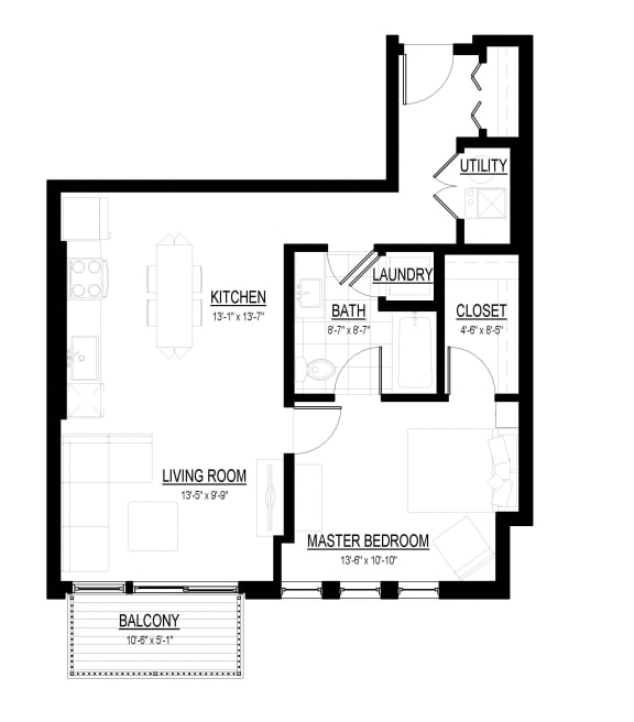 1 Bed 1 Bath I Floor Plan at Courthouse Square Apartments, Wheaton, IL