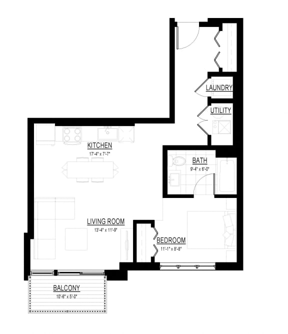 Floor Plan  Alcove E Floor Plan at Courthouse Square Apartments, Wheaton