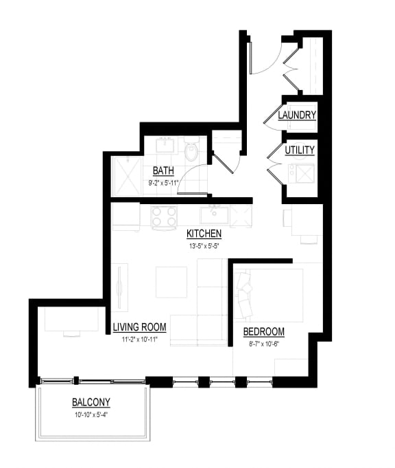 Alcove C Floor Plan at Courthouse Square Apartments, Wheaton, IL, 60187
