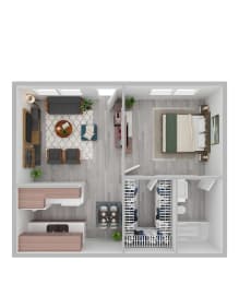 a typical floor plan of a 1 bedroom apartment
