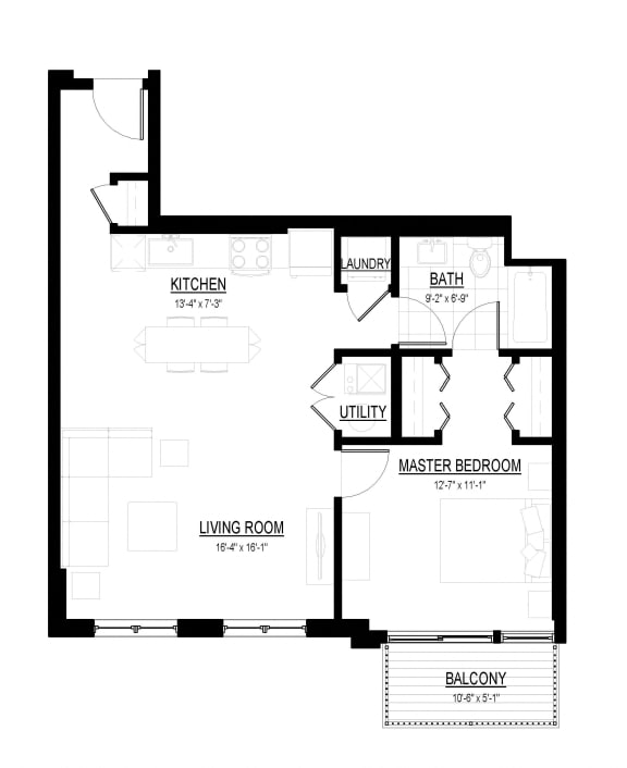 1 Bed 1 Bath H Floor Plan 1 Bed 1 Bath H Floor Plan at Courthouse Square Apartments, Wheaton, Illinois