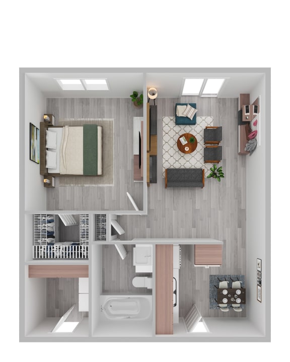 a sq ft apartment with a bedroom and living room