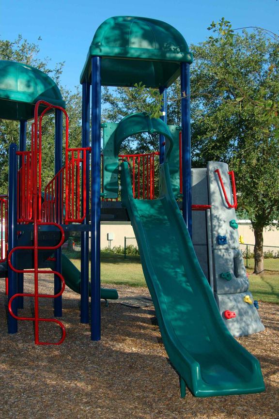 a playground with a slide and climbing equipment at Audubon Oaks, Lakeland, FL