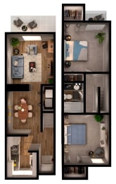 2 bed 1 bath B3 Floor Plan at Riverstone, Bryan, TX