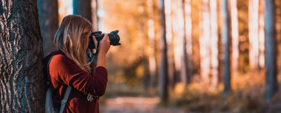 Woman Photographing Trees at Foxboro Apartments, Wheeling