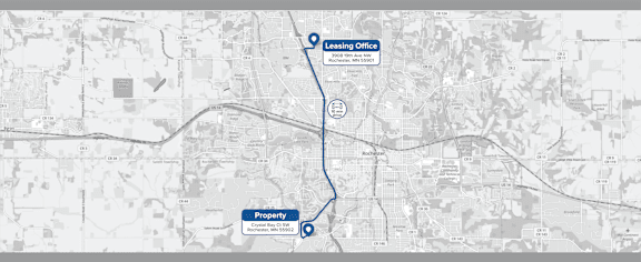 A map shows a route from a property to a leasing office.