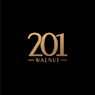 A black background with the number 201 and the word Walnut surrounded by stars.