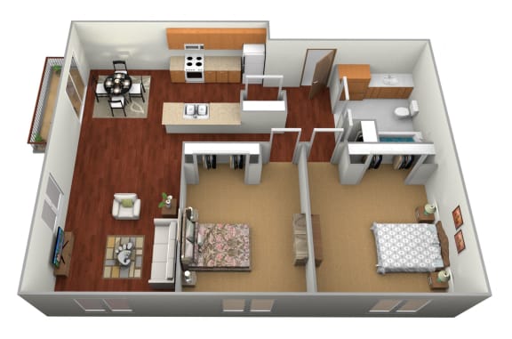 2 bed 1 bath Floor Plan at Pelican Heights Apartments, Minnesota
