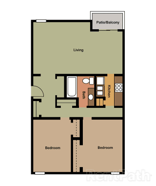 2 Bedroom Garden Floor Plan at Lake Camelot Apartments, Indianapolis